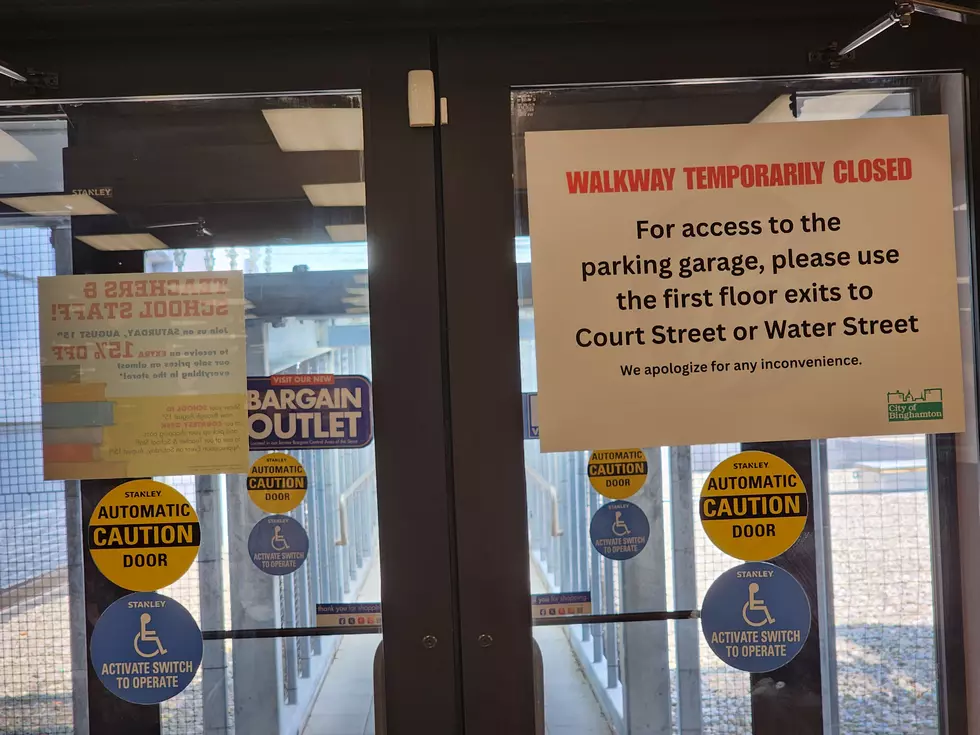 The walkway between Boscov's and the Water Street parking garage was inaccessible on August 12, 2026. (Photo: Bob Joseph/WNBF News)