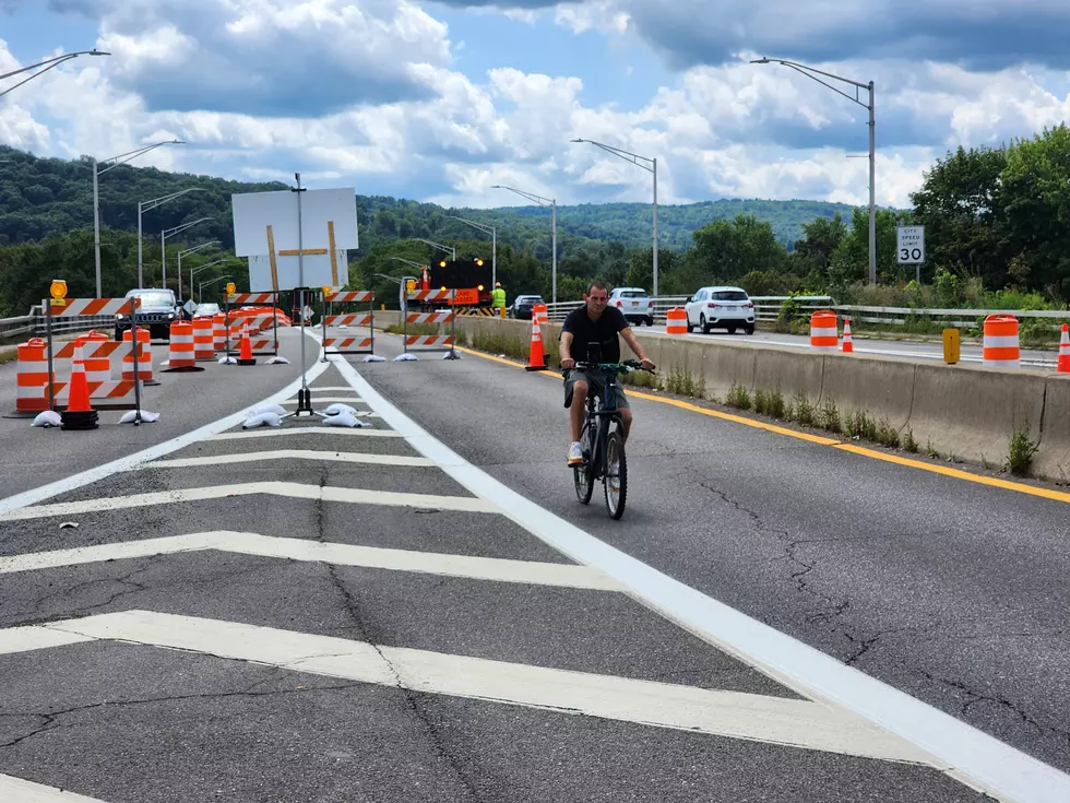A bicyclist rode through the work zone on State Street on August 19, 2026. (Photo: Bob Joseph/WNBF News)