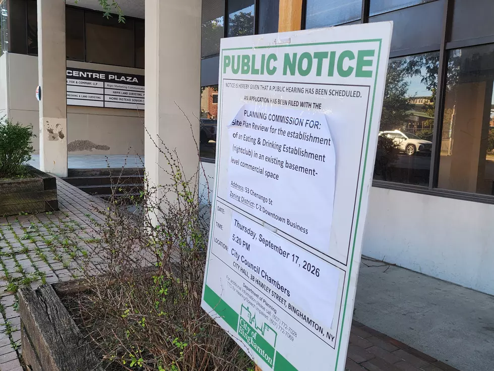 A notice of the planned public hearing for the proposed nightclub at Centre Plaza on Henry Street in Binghamton. (Photo: Bob Joseph/WNBF News)