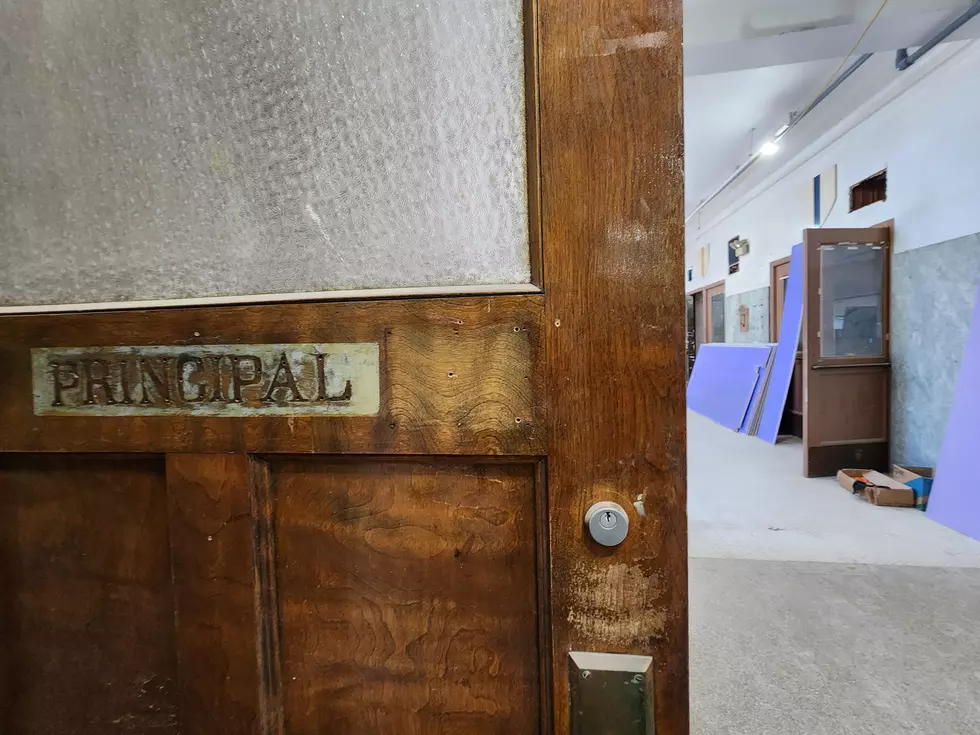 The door to the principal's office remains inside the historic Johnson City High School. (Photo: Bob Joseph/WNBF News)