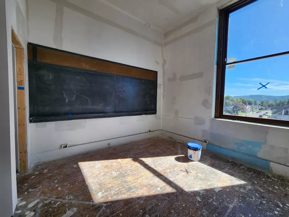 A chalkboard has been retained in an old classroom that's being converted into an apartment at the old Johnson City High School. (Photo: Bob Joseph/WNBF News)