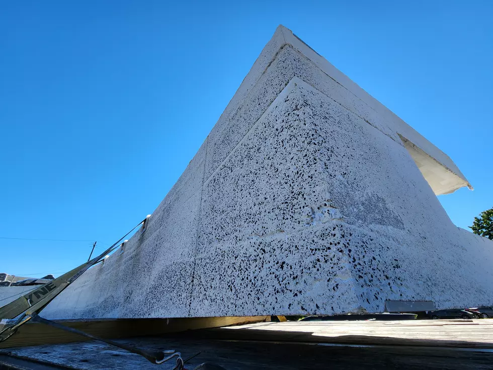 A large section of the Square Deal Arch was secured to a trailer on Main Street on October 6, 2026. (Photo: Bob Joseph/WNBF News)