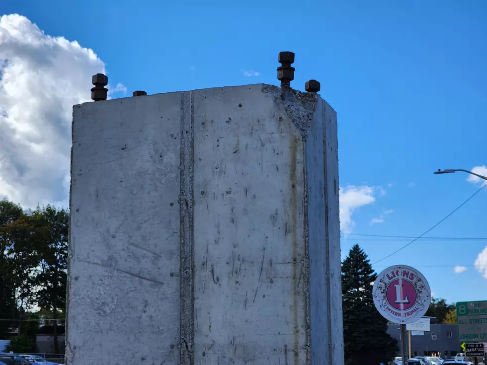 One of the concrete piers at the Square Deal Arch site in Johnson City on October 8, 2026. (Photo: Bob Joseph/WNBF News)