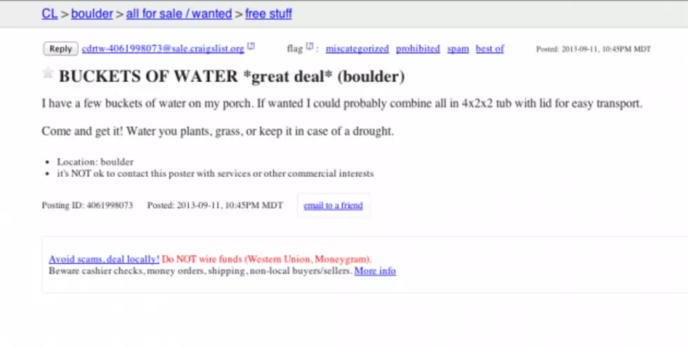 Boulder Resident Giving Away Buckets of Water on Craigslist