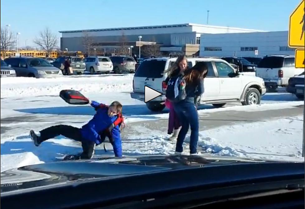 Dad of the Year Films Kids Falling on Ice When Picking up Daughter at School