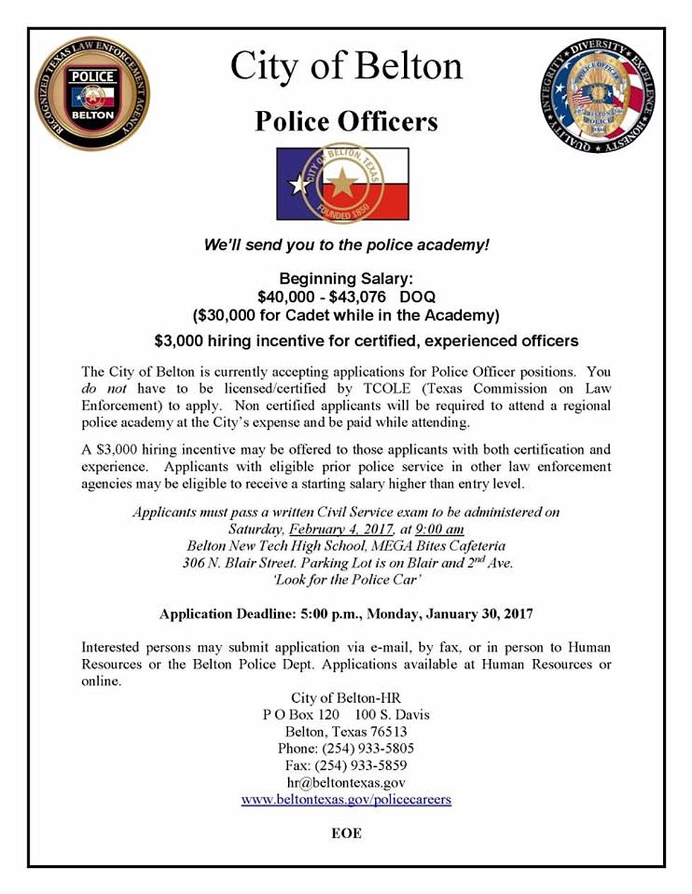Belton Police Department Is Hiring, Offering Incentives