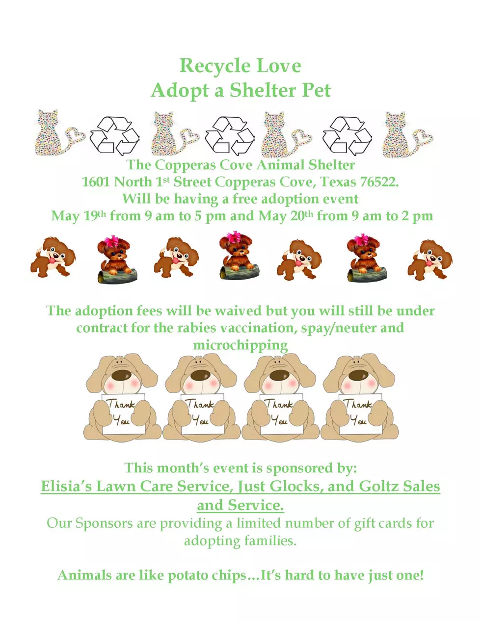 Copperas Cove Animal Shelter Free Adoption Event
