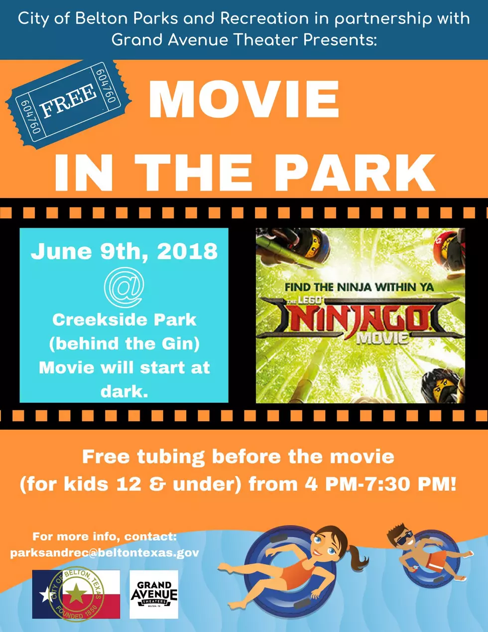 Belton Free Movie In The Park With Tubing: The Lego Ninjago Movie