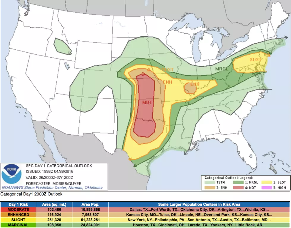 Risk of Damaging Winds, Hail, Tornados Tonight in Central Texas