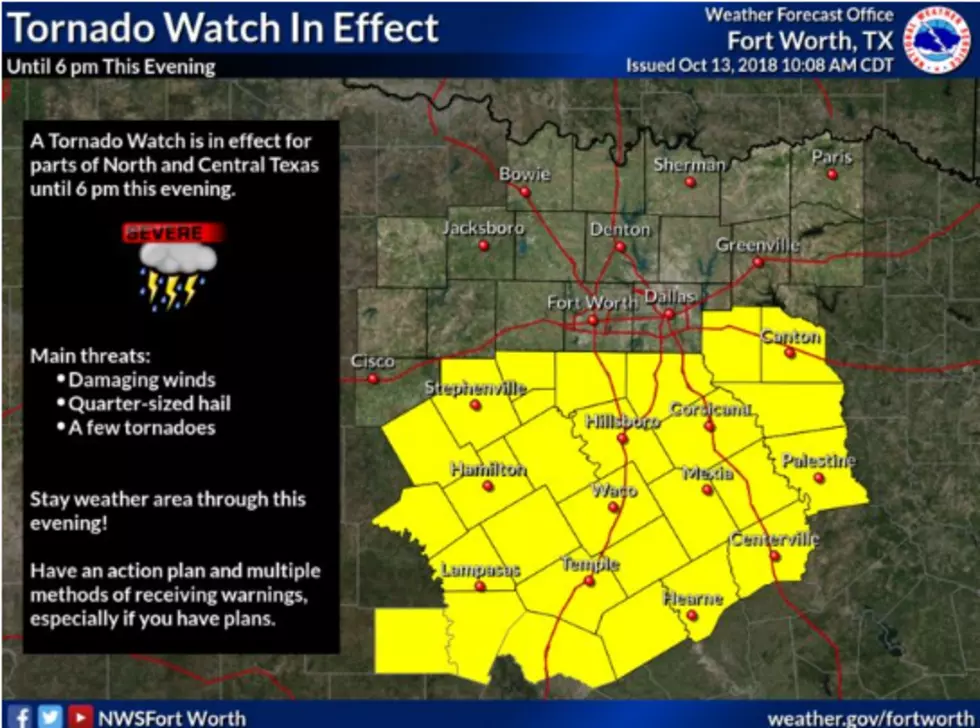 Tornado Watch Until 6 PM for Most of Central Texas