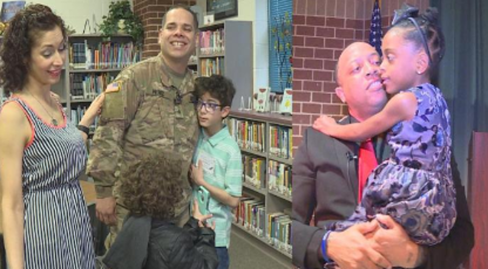 Fort Hood soldiers return home to surprise their kids at school