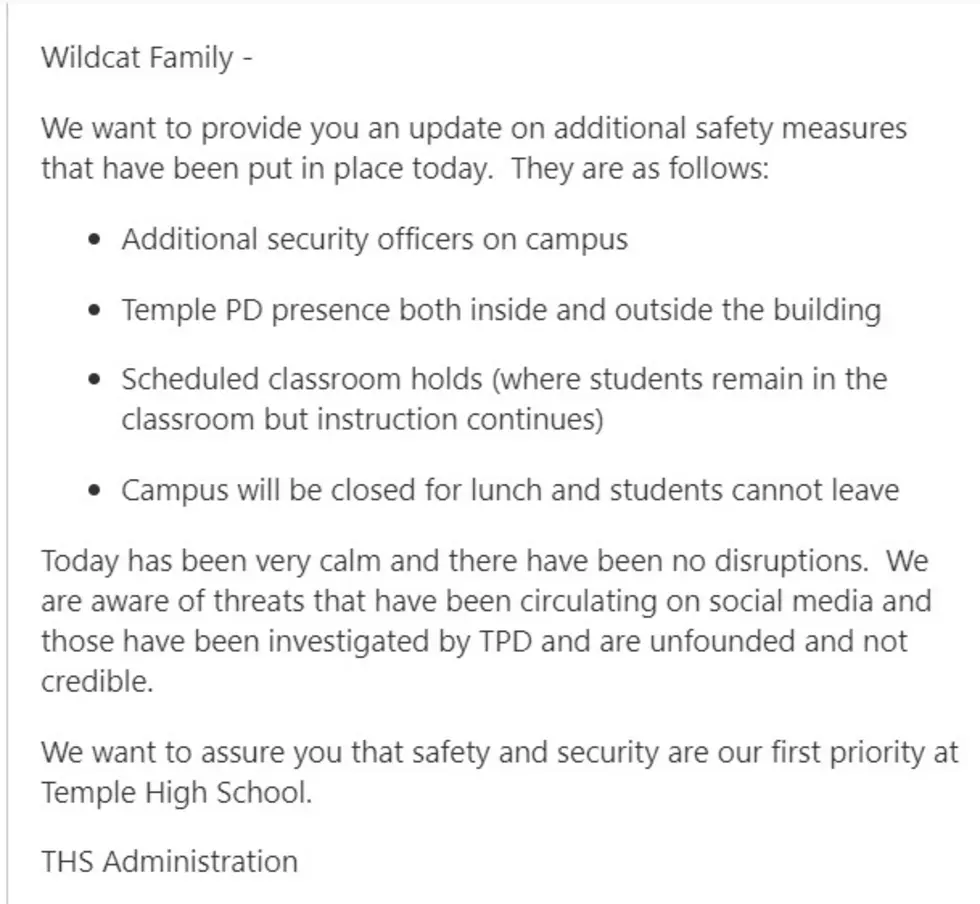 Screenshot of Temple ISD Email