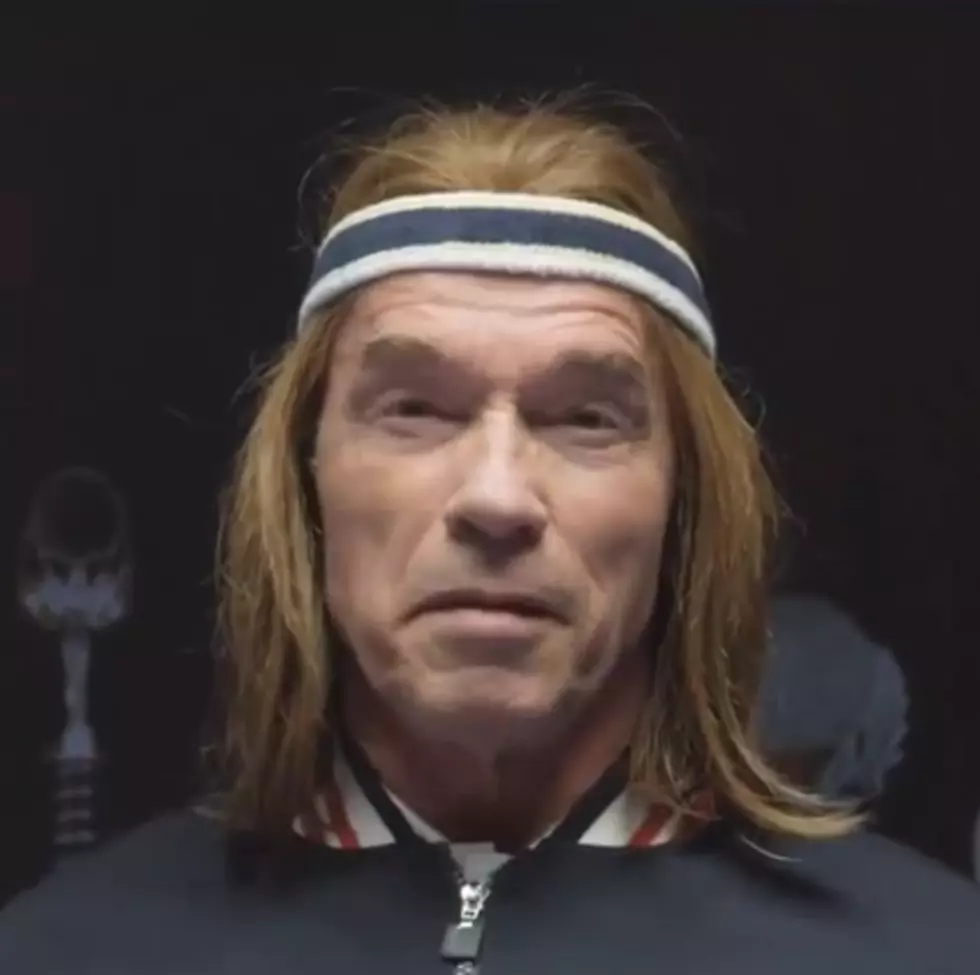 Arnold Schwarzenegger Warms Up For Super Bowl Commercial