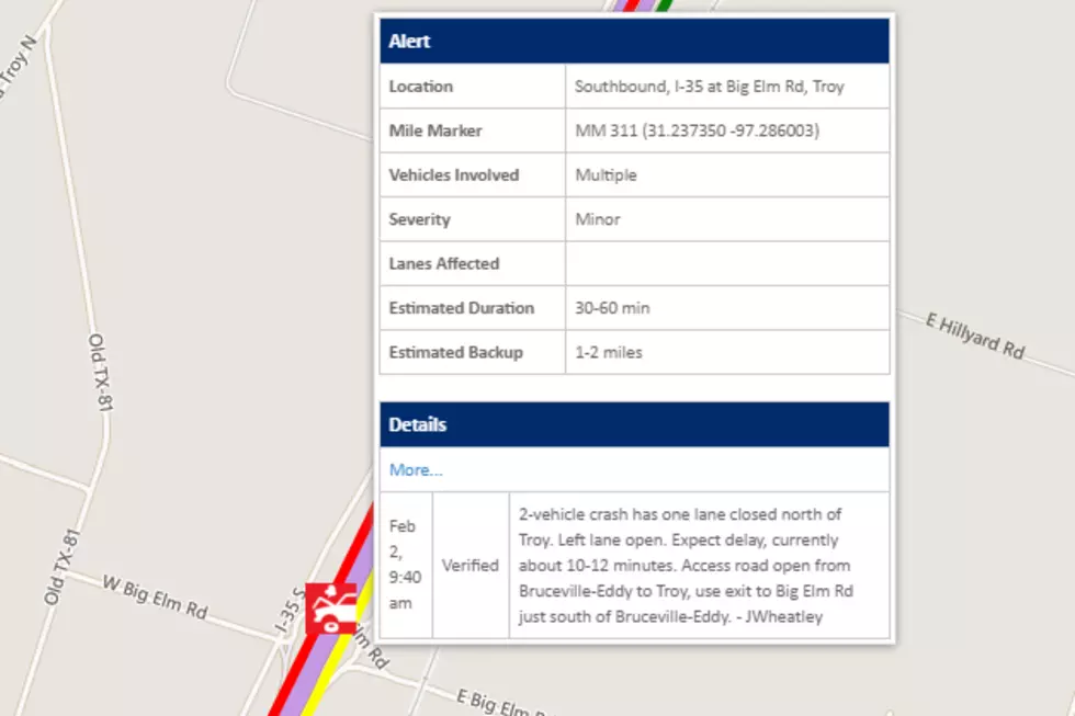 Southbound I35 Traffic Reduced to Single Lane North of Troy Wednesday Morning