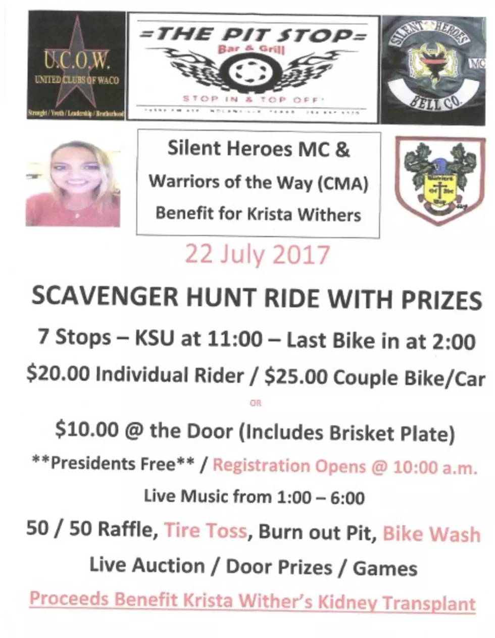 Benefit Scavenger Hunt Ride Coming up Saturday, July 22nd