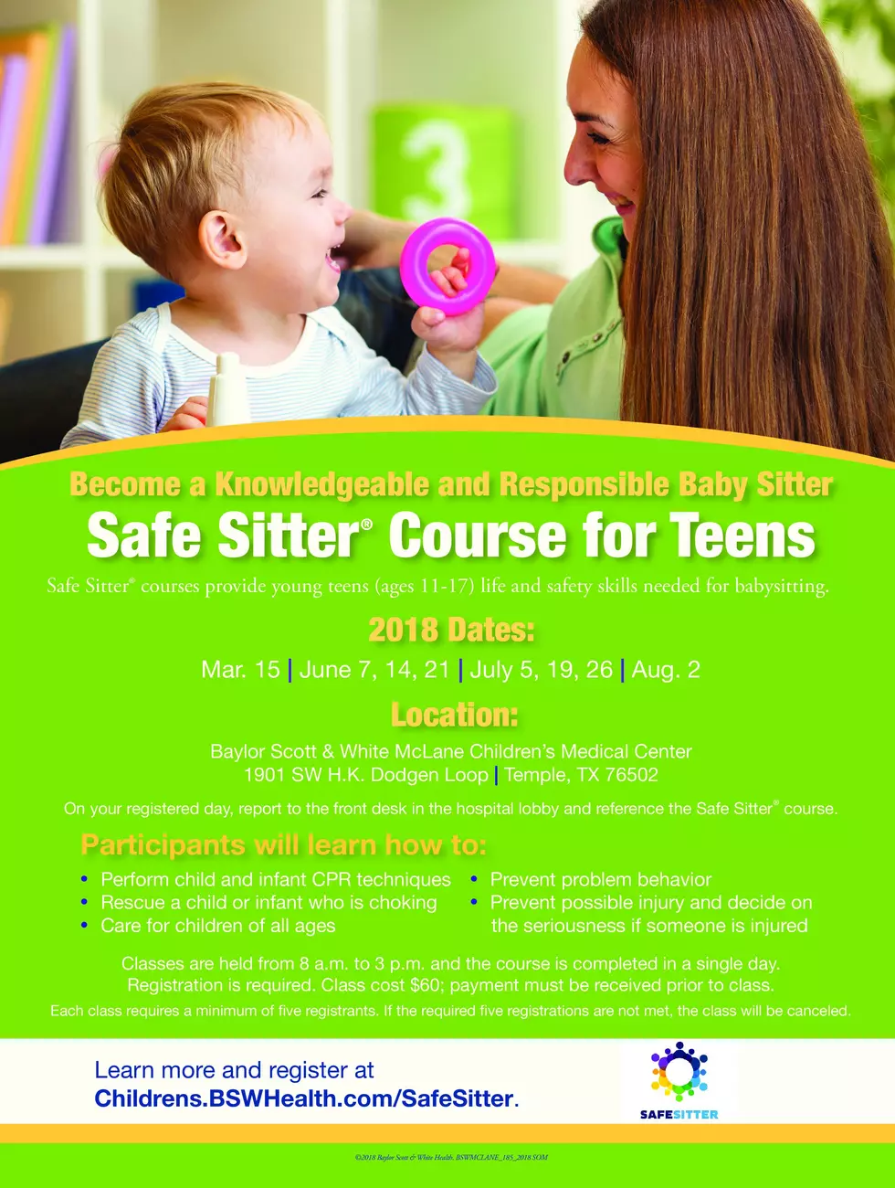 Safe Sitter Course offered for Teens in Temple!
