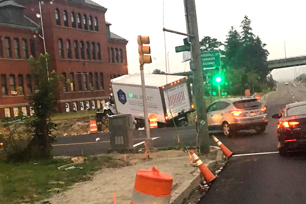 Box Truck Ends Up in Ditch at Route 18 and Coggeshall Street