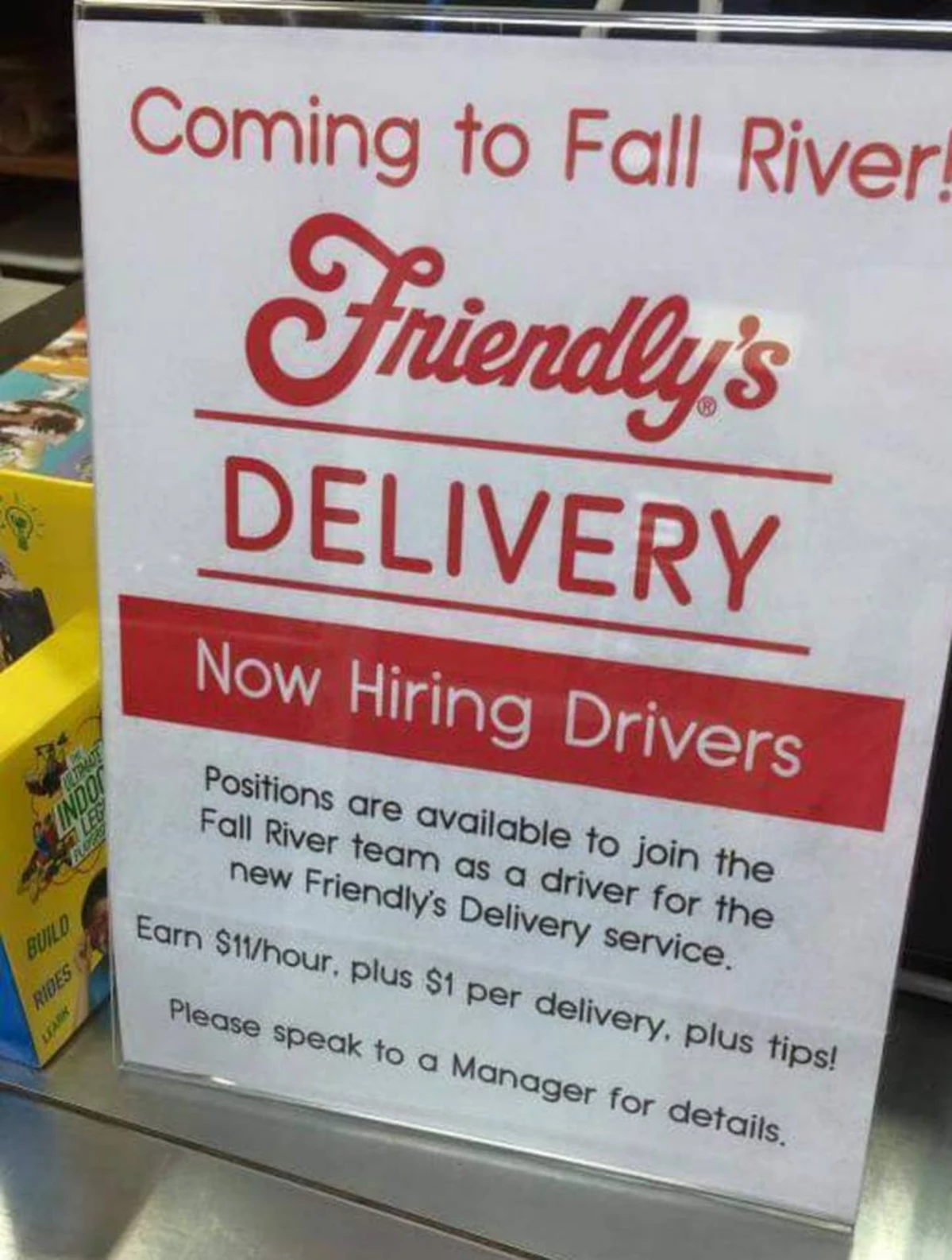 Fall River Friendly's Hiring Delivery Drivers