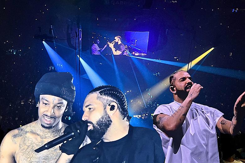 Drake displays hundreds of bras fans have thrown at him on 'It's All a  Blur' tour
