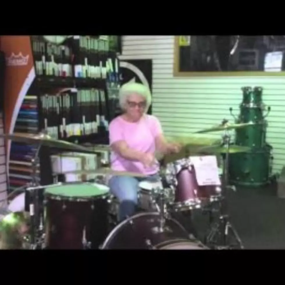 Gramma Jamming Out On The Drums
