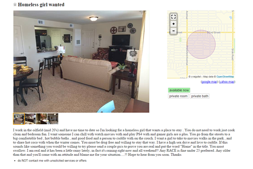 Odessa Man Posts Craigslist Ad Seeking Homeless Girl as Roommate