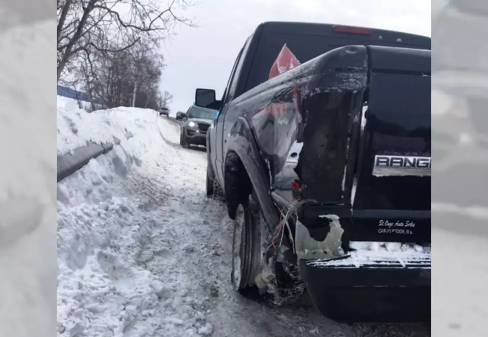 Truck Crashes Into Snowbank &#038; Guardrail in St. Agatha [PHOTO]