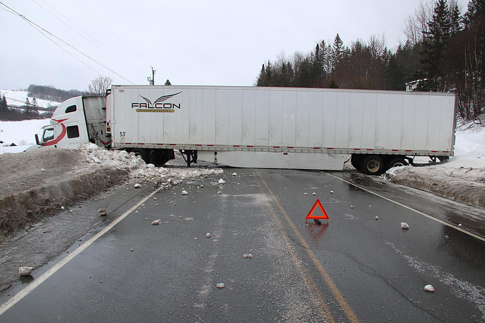 Tractor Trailer Crashes on Route 161; Blocks Traffic, New Canada, Maine