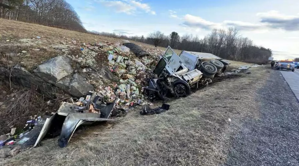 Tractor Trailer Crashes &#038; Flips after Sliding Along Guardrail on I-95 in Hallowell, Maine