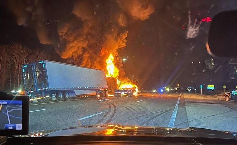 Two Tractor-Trailers Crash & Catch Fire on I-95 in Maine