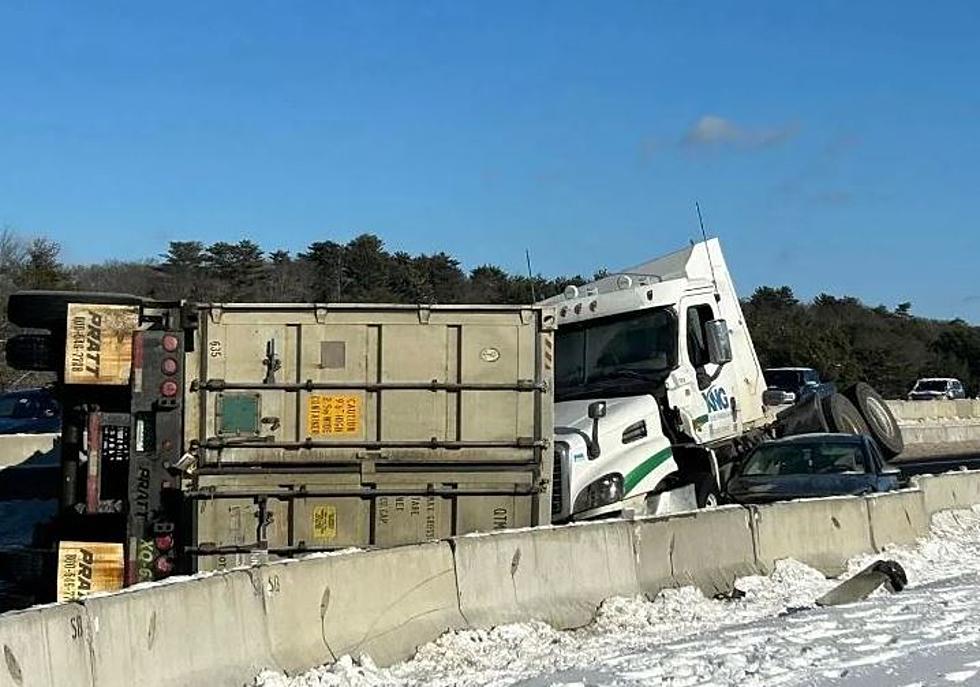 Tractor Trailer Carrying Natural Gas Rolls Over on I-295 in Maine