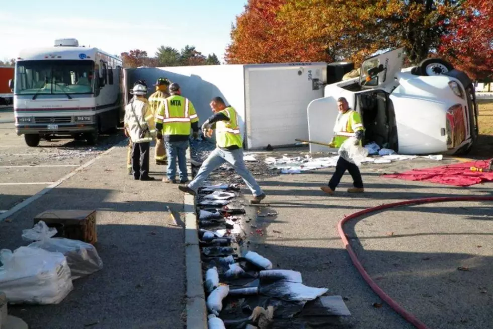 Tractor Trailer Hauling Glass Crashes At Maine Turnpike Plaza