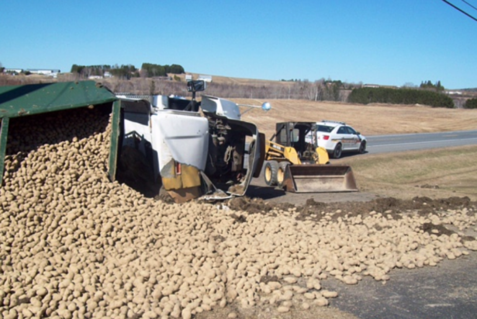 Potato Truck Spills Load on Route 1A in Northern Aroostook County