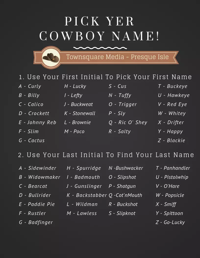 Find Your Cowboy Name Here And Post It