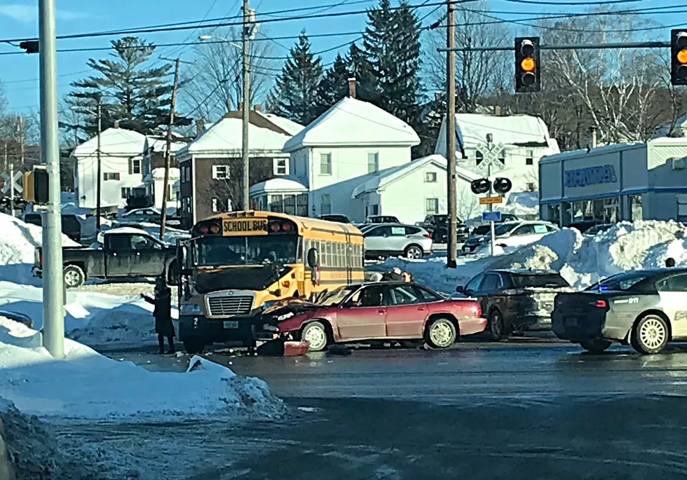 Car Strikes School Bus in Downtown Presque Isle