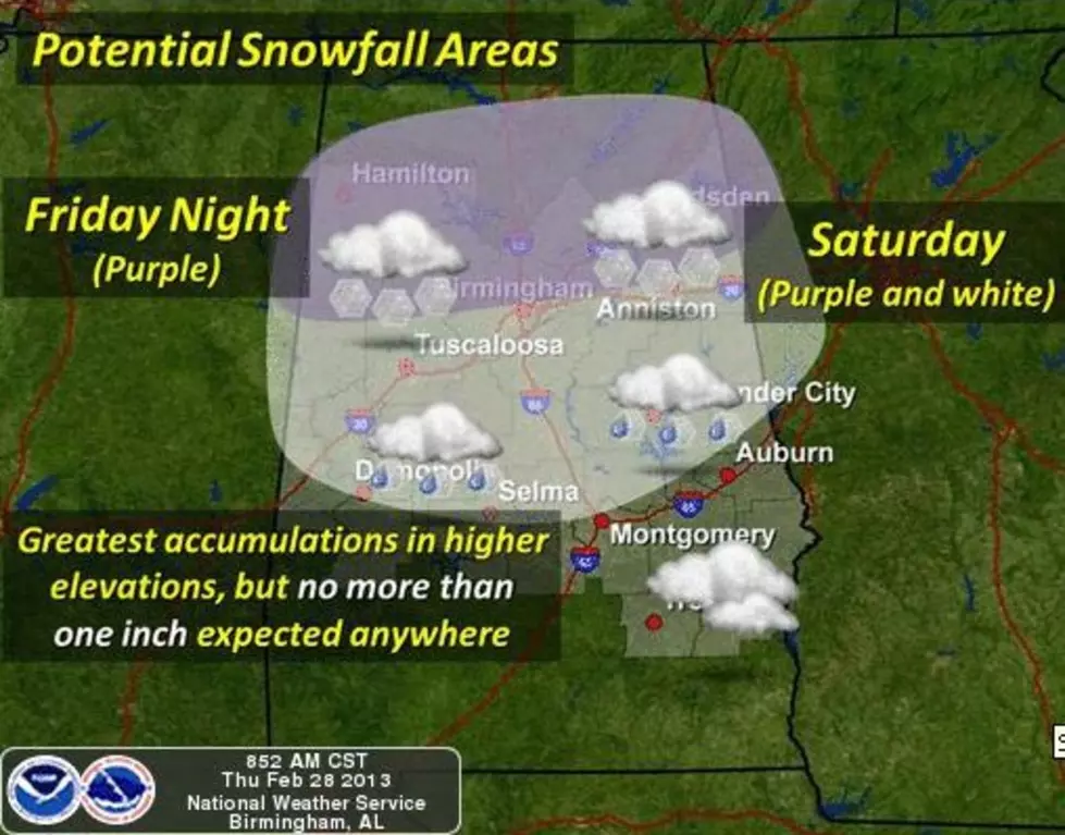 Potential Snowfall for Alabama Saturday
