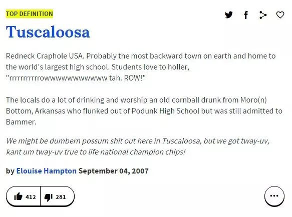 How Urban Dictionary Define Tuscaloosa? Y'all for the NSFW Answers