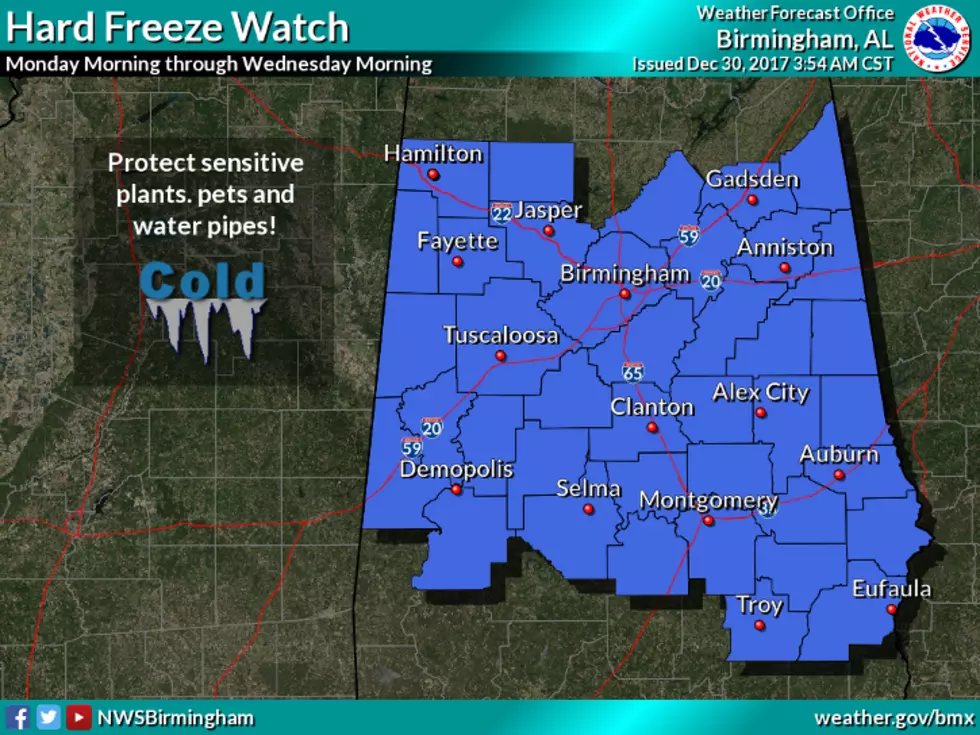 2018 Begins with Bitter Cold; Hard Freeze Watch Issued for Alabama