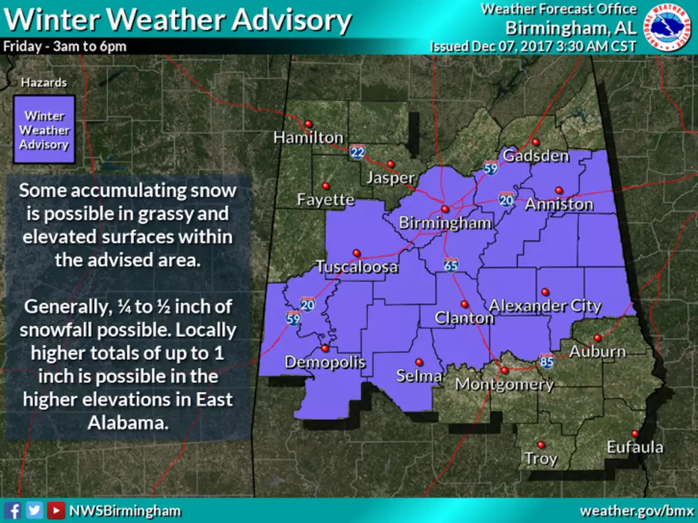 Winter Weather Advisory in Effect from 3am to 6pm Friday, December 8, 2017