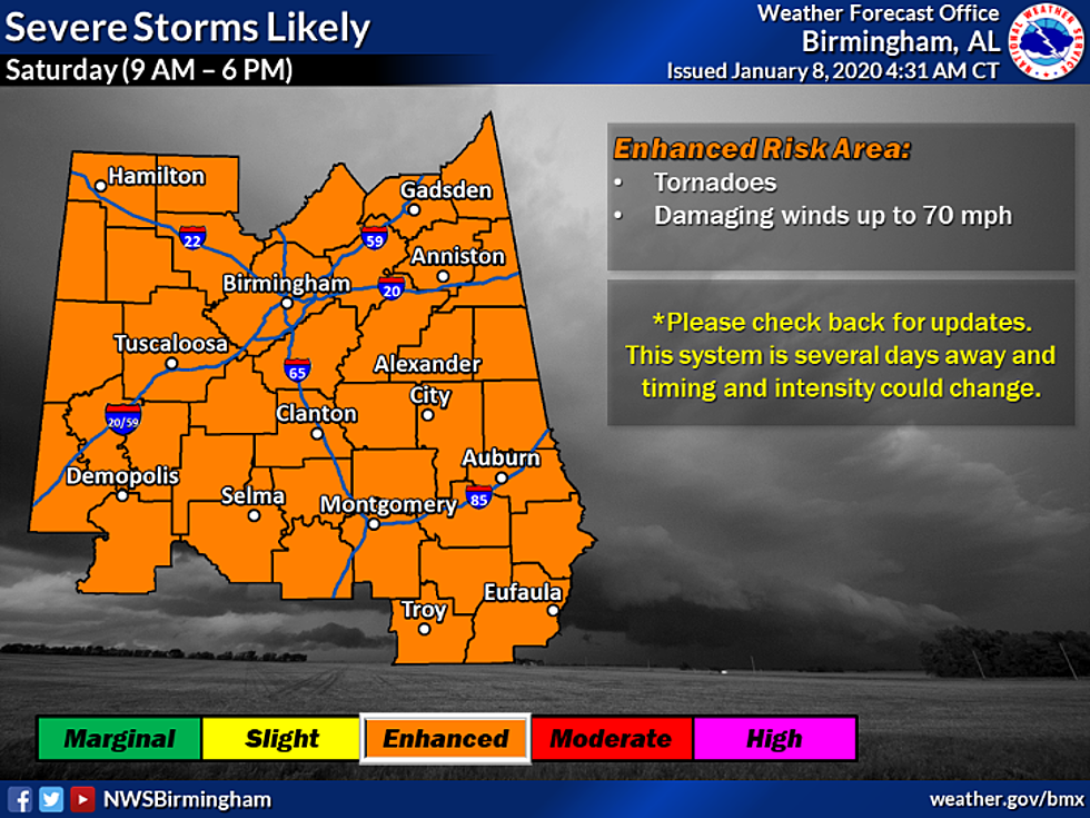 Severe Storms, Tornadoes Likely in Alabama Saturday