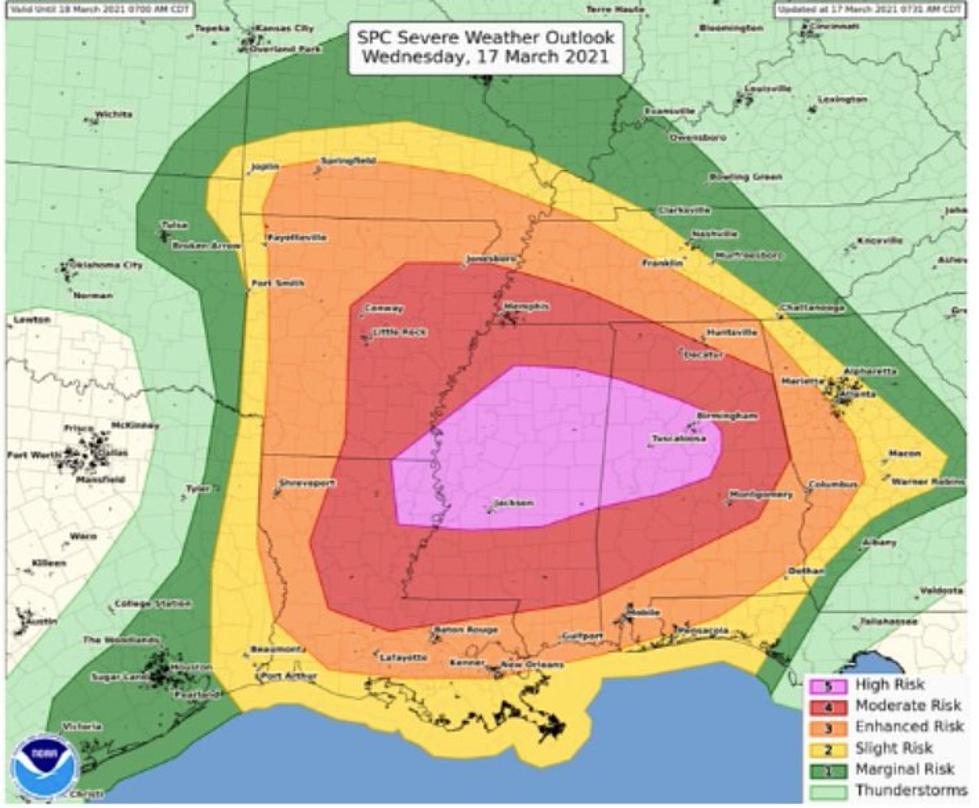National Weather Service Issues Rare &#8216;High Risk&#8217; for Tuscaloosa, Birmingham