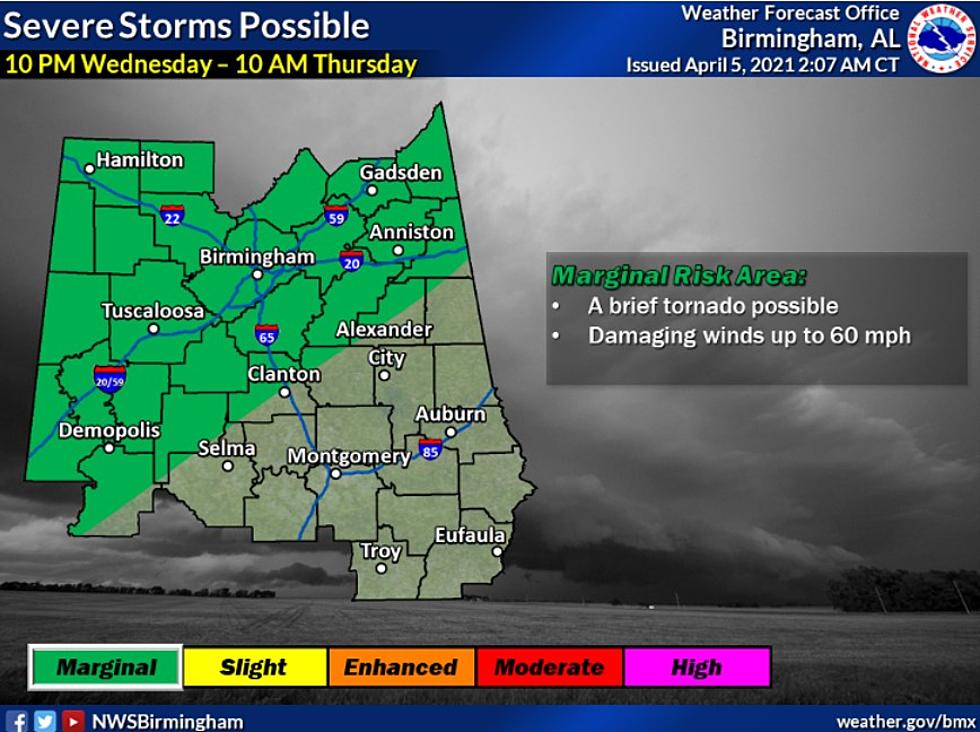 Severe Thunderstorms, Tornadoes Possible in Tuscaloosa, Alabama Wednesday Night