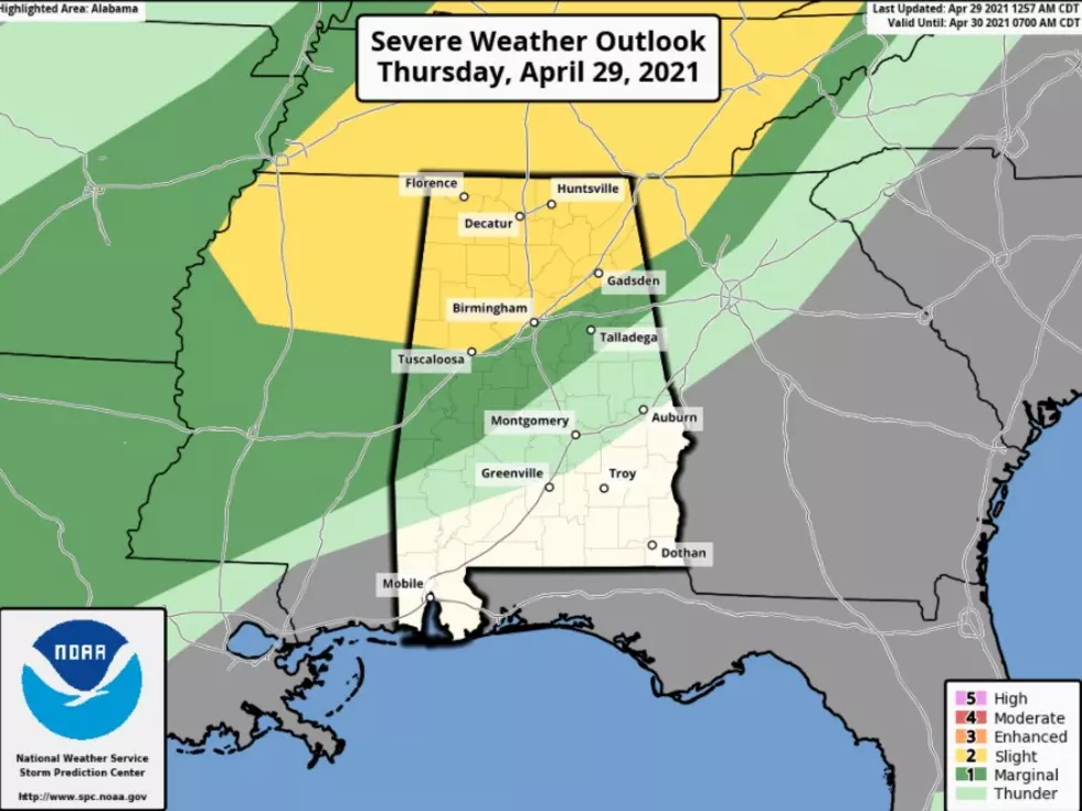 Severe Storms Possible Tonight in Tuscaloosa, Alabama
