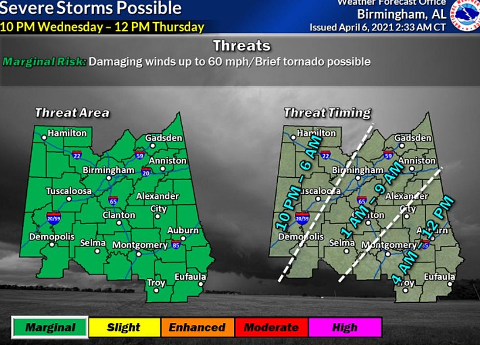 Severe Storms, Tornadoes Possible in Tuscaloosa Tomorrow