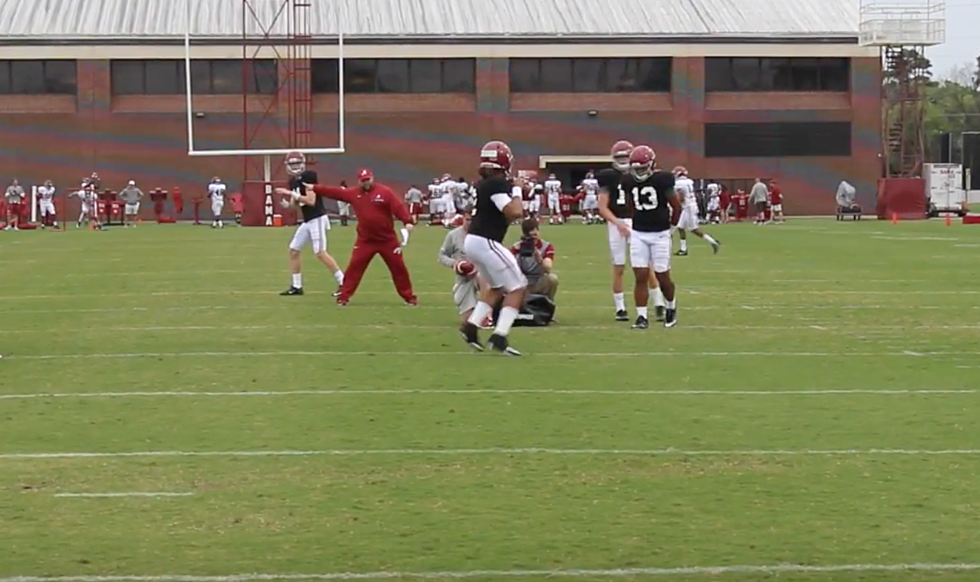 Watch Alabama QB Jalen Hurts Works with Brian Daboll at Practice