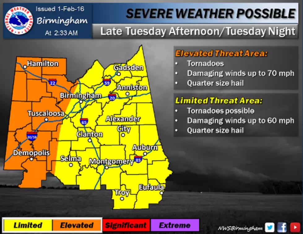 Potential for a Severe Weather Outbreak Tuesday in Tuscaloosa