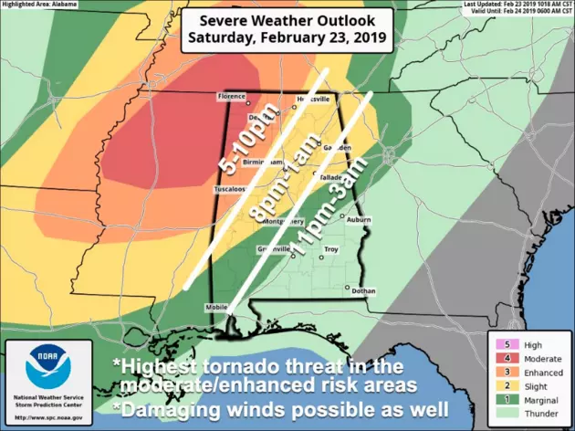 Tuscaloosa at &#8220;Enhanced&#8221; Risk of Severe Storms and Tornadoes Saturday