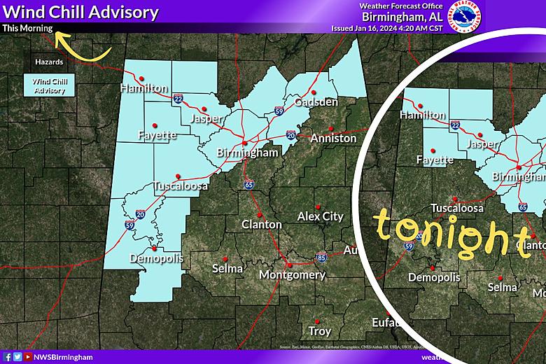 Advisory: Expect Frigid Wind Chill Values for Portions of Alabama