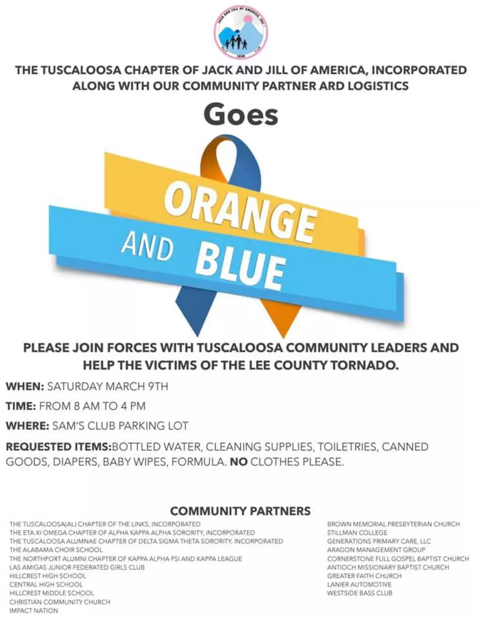 Jack and Jill Goes Orange and Blue for Tornado Recovery
