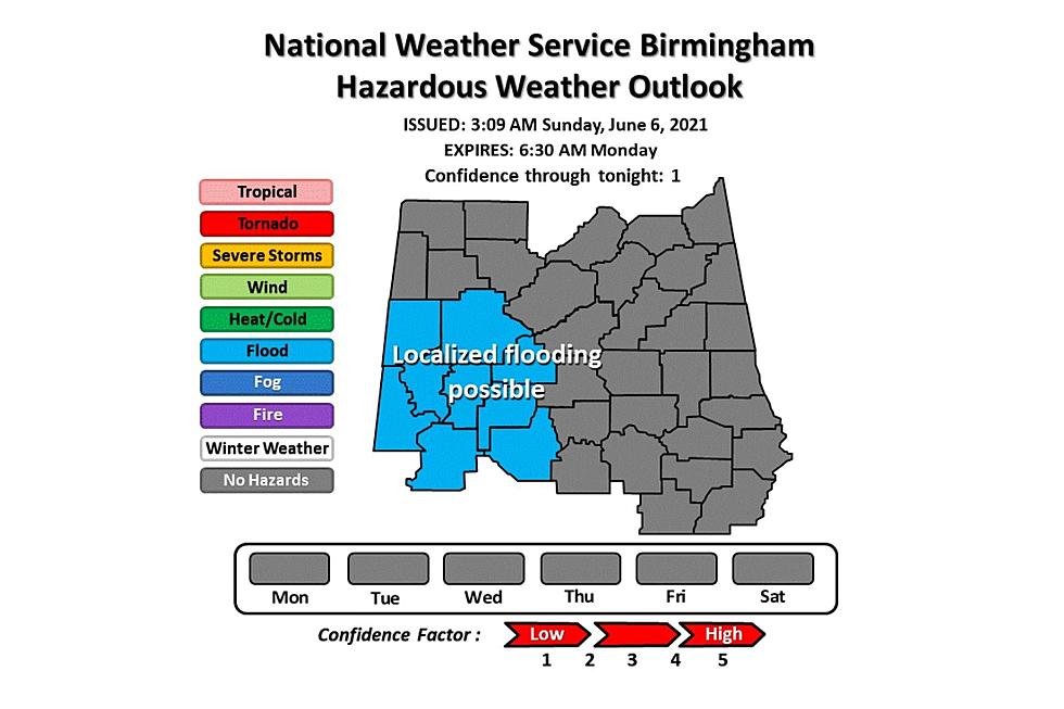 Potential Localized Flooding for Portions of Central Alabama 