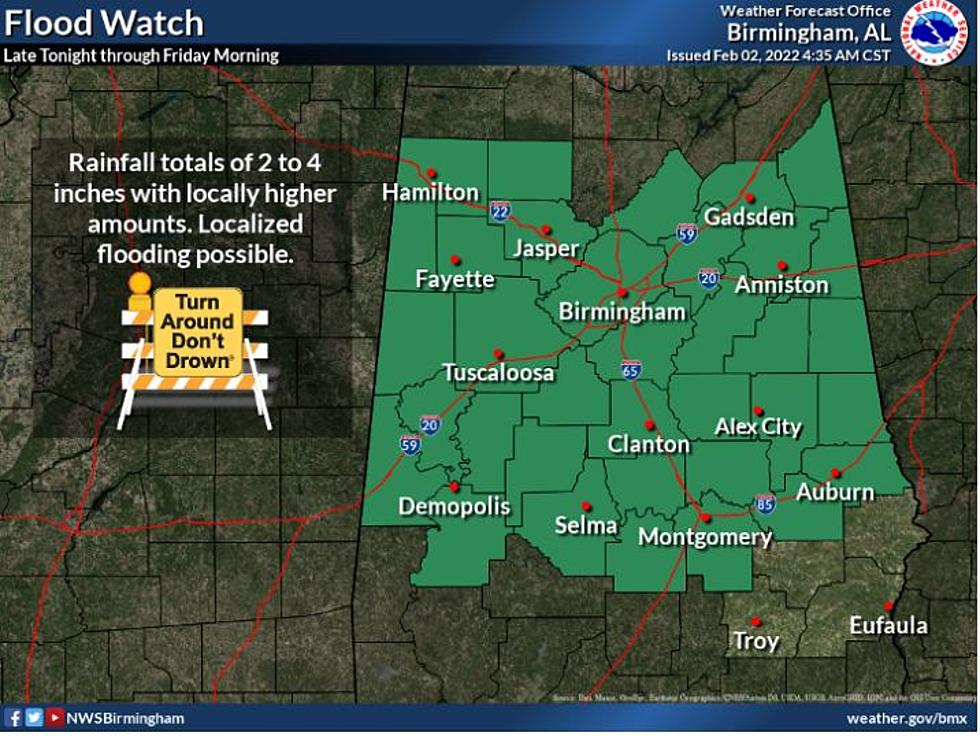 Heavy Rain Concerns Plus Flood Watch Issued for Portions of Alabama